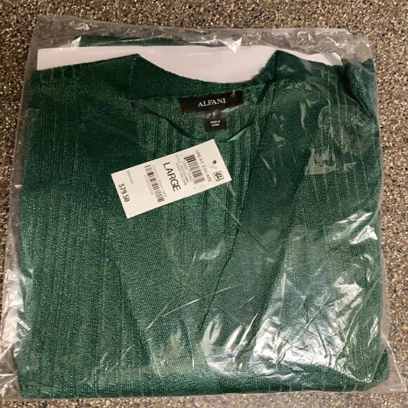 NWT Alfani Ribbed Belted GREEN Cardigan - Picture 2 of 3